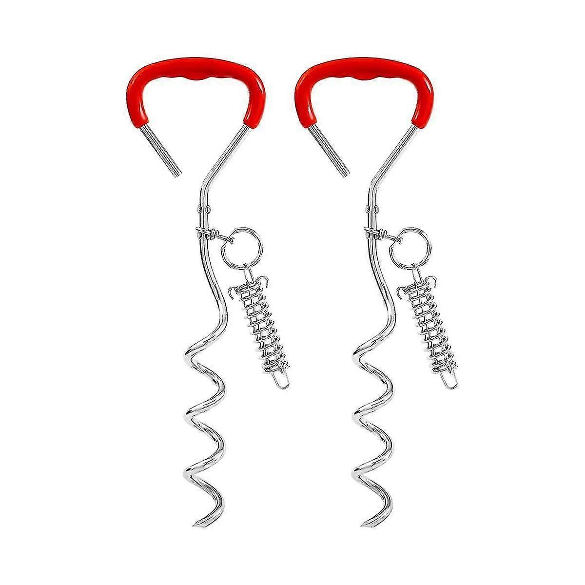 スプリング付き2匹の犬用タイダウンポスト、トレーニングまたはキャンプ用の犬の杭、グラウンドアンカー、犬のリー用のペグ