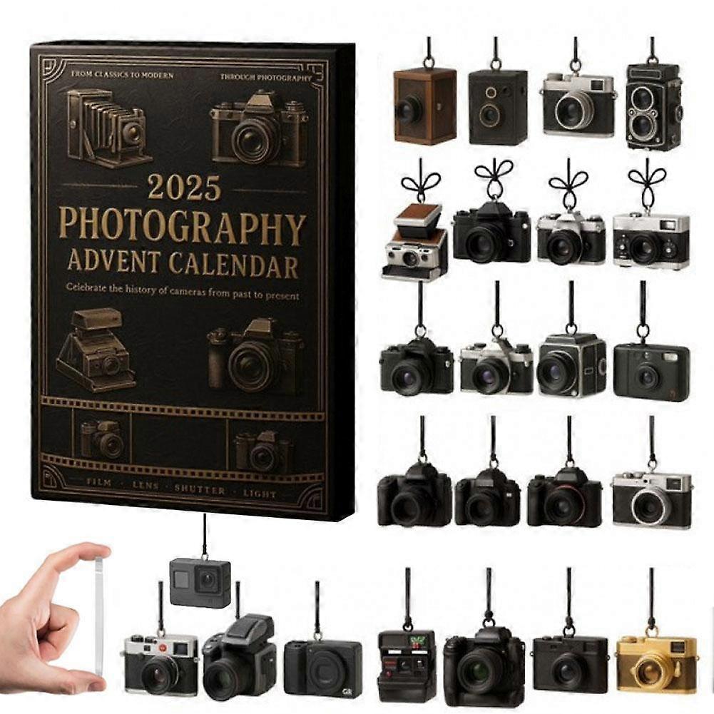 2025 Photography Advent Calendar 24 Day Christmas Countdown Calendar Blind Box 2D Flat Acrylic Retro Camera Ornament