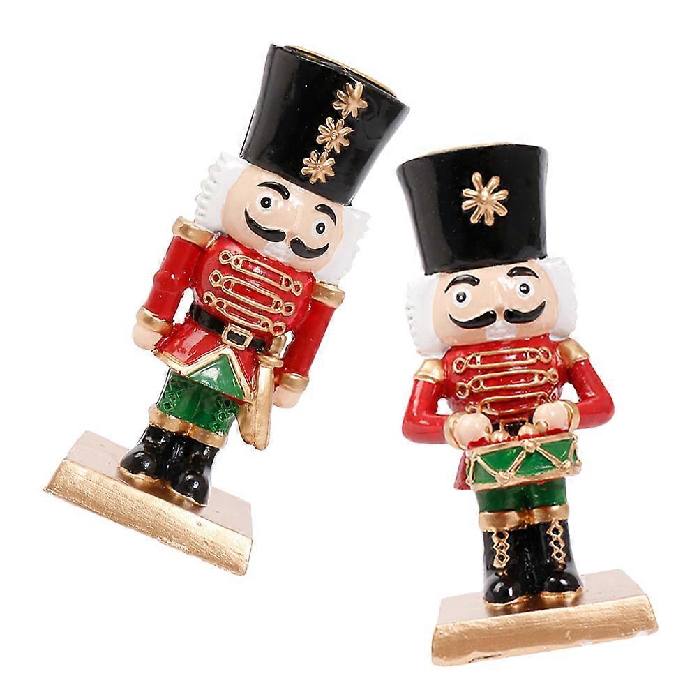 Vintage Nutcracker Candle Holder for Christmas Rustic Resin 2Pcs Decor