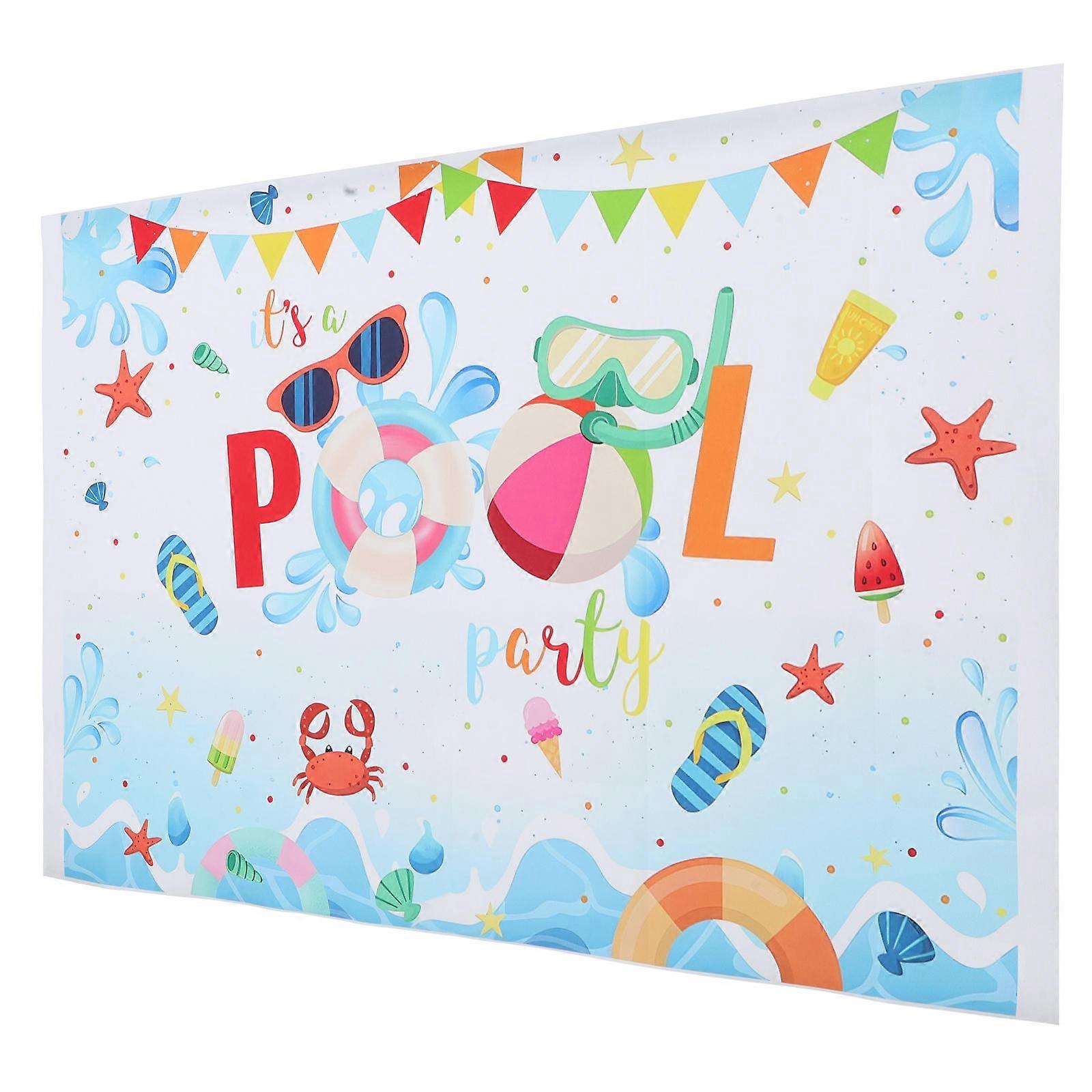 Pool Party Birthday Backdrop for Summer Event with Banner
