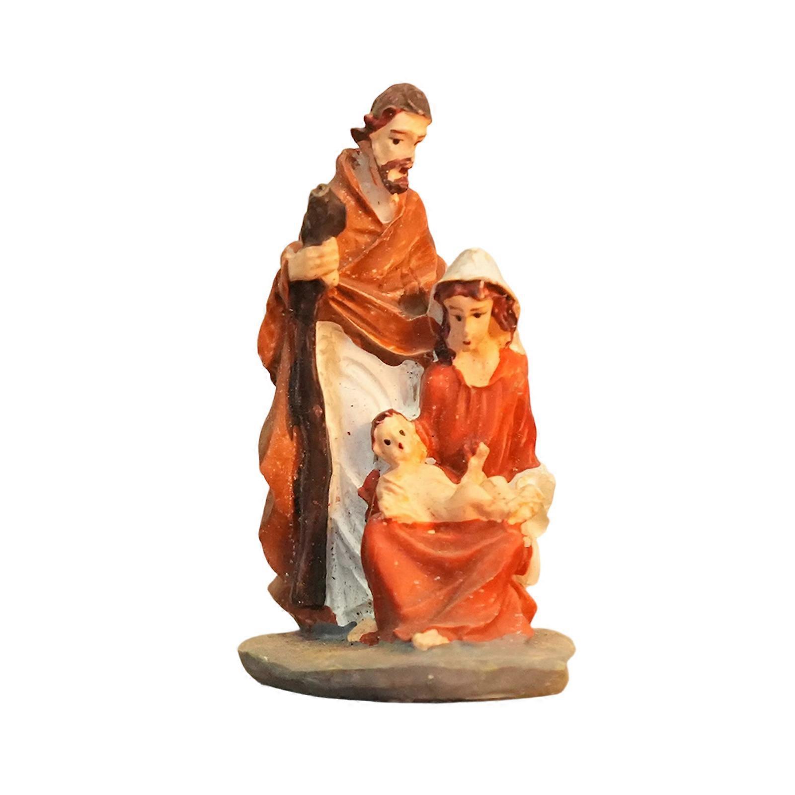 Christmas Nativity Figurines Resins Nativity Scene Statue with Stable Holy Family Statue Table Centerpieces Home Decors Multicolor