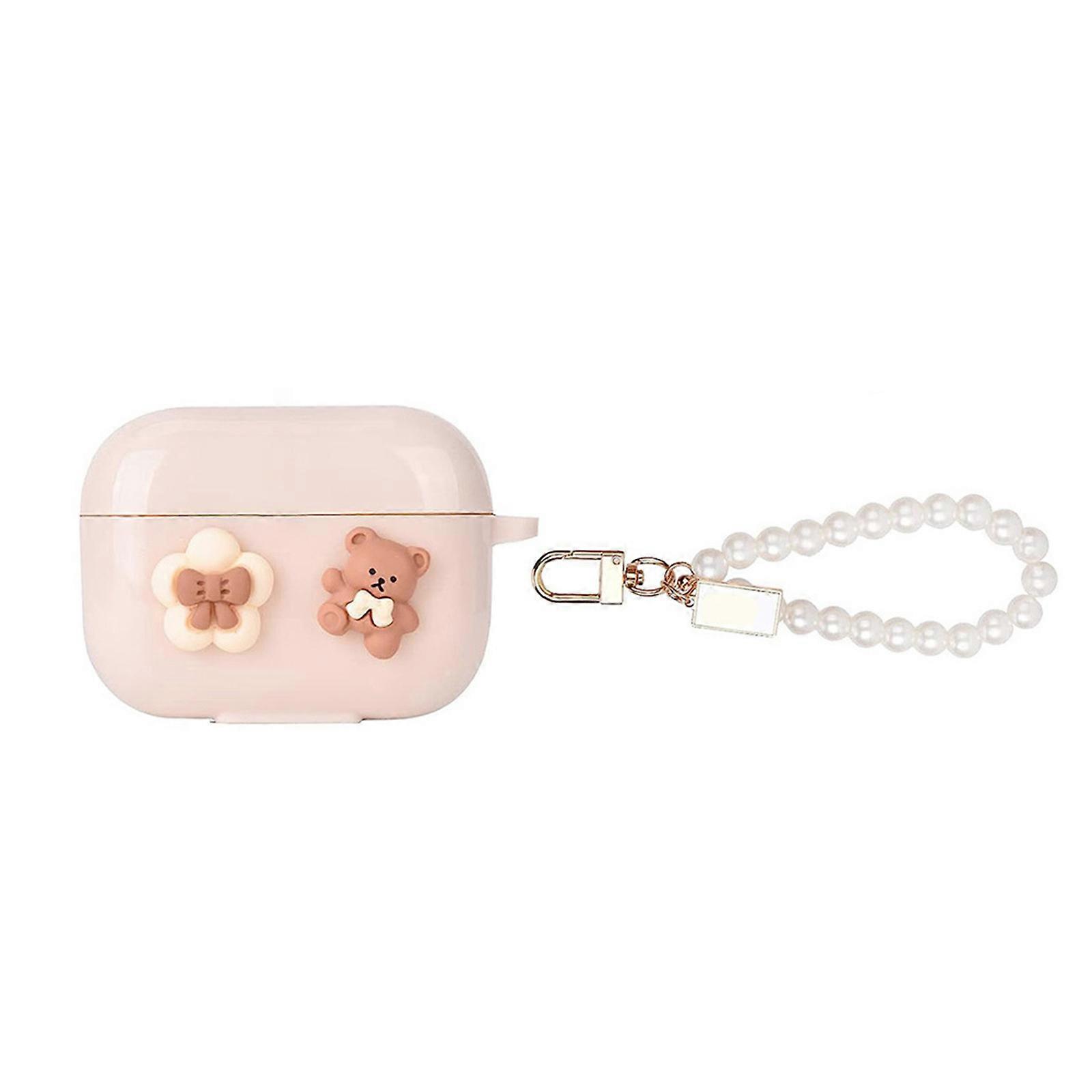 Secure Silicone Case for 3 2025 Earbuds Cute Animal Design Pearls Chain For Easy Portability Multicolor