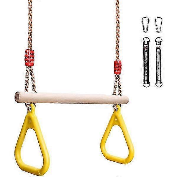 Trapezoidal multi-function swing children's tree with plastic gym rings for hanging up to a load of 120 kg