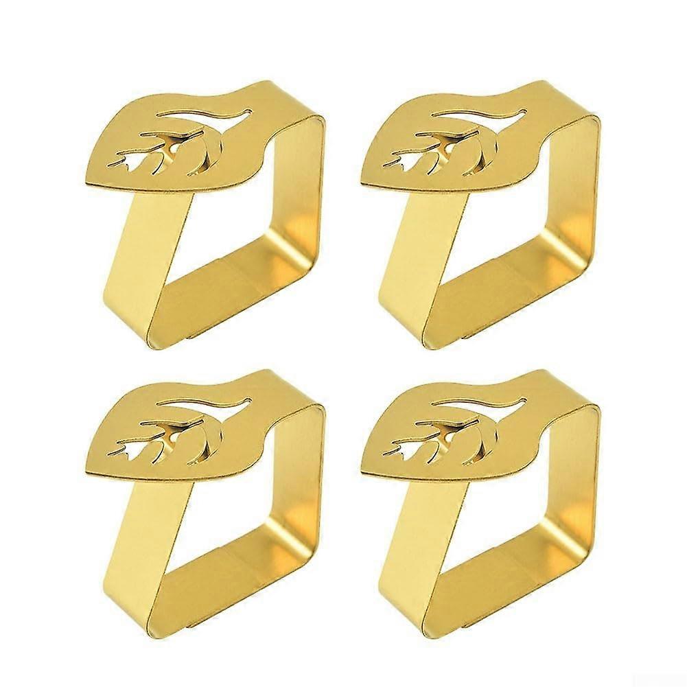 Stainless Steel Tablecloth Clips Leaf Design Set of 4 for Secure Hold, Elegant Gold