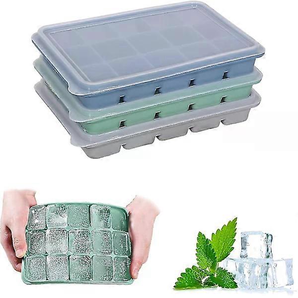 3-pack ice cube trays, silicone molds for ice cubes with spill-proof lids, easy to release, flexible, compatible with chilled drinks, baby food, whip