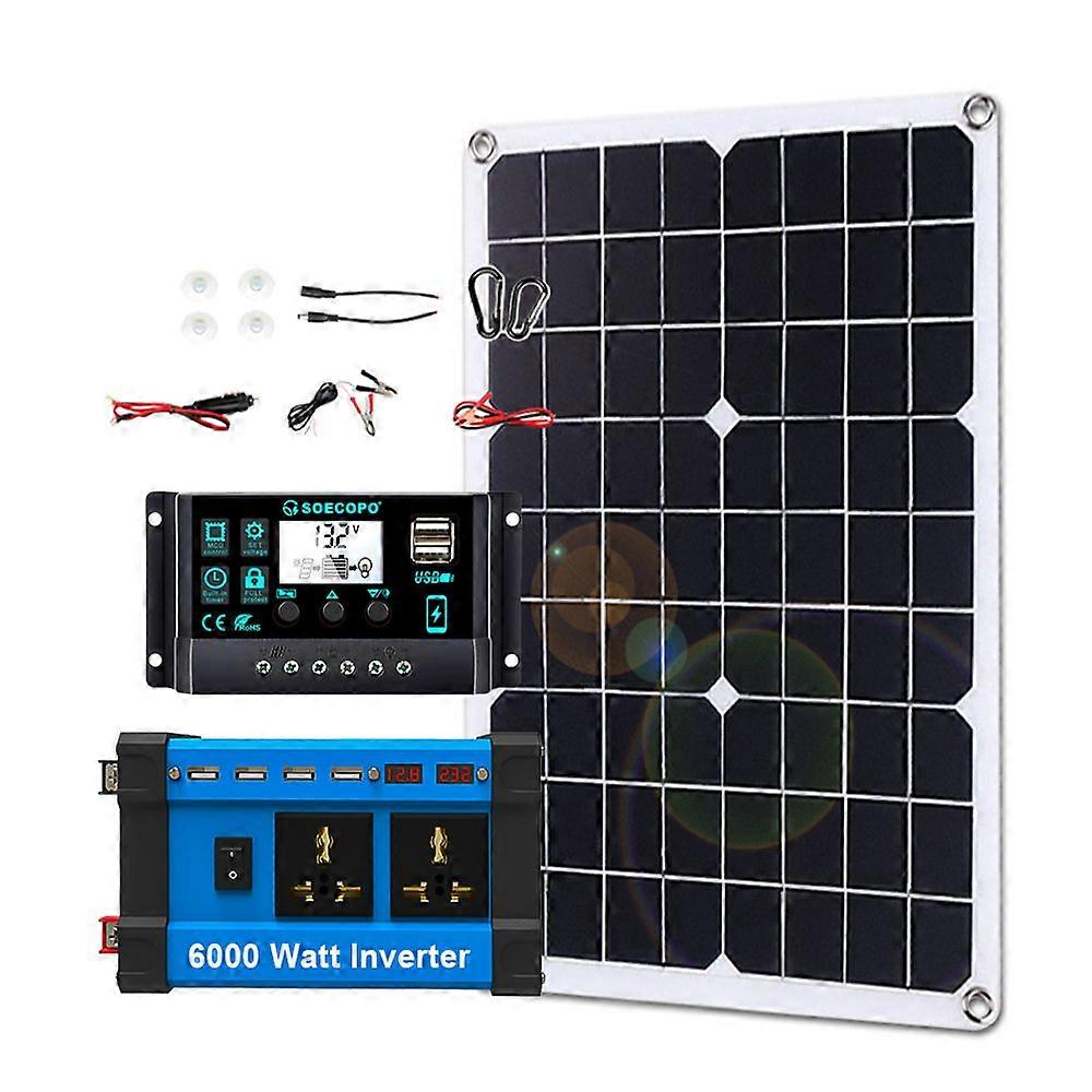 500W Solar Panel with 6000W Power inverter DC 12V/24V to AC 110V/220V 100A MPPT Controller Solar System Complete Kit for Home Camping Off-Grid