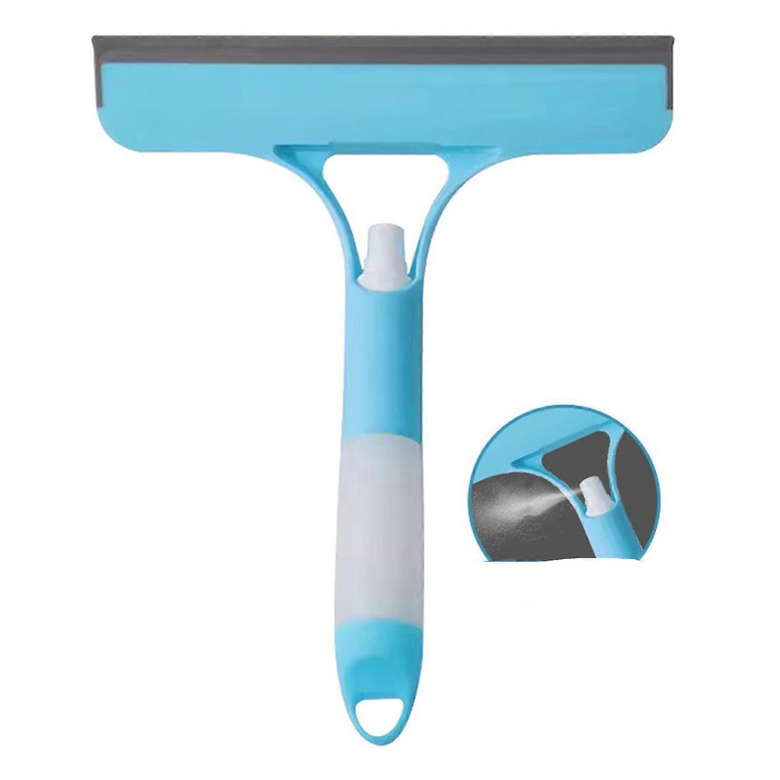Window Cleaning Squeegee with Spray & Scraper for Glass, Shower Doors and Mirrors, 3 in 1 Tool (Blue)