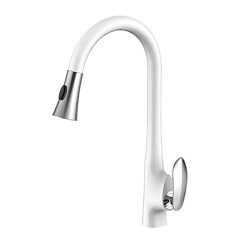 Copper 360° Swivel Kitchen Faucet with Pull Out Sprayer, Single Handle  Arch Tap for Sink (White)