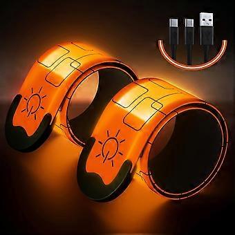 Lot de 2 brassards lumineux LED rechargeables par USB, brassards de course réfléchissants à LED, bracelet lumineux de sécurité clignotant et ajustable pour le jogging, le camping, etc.