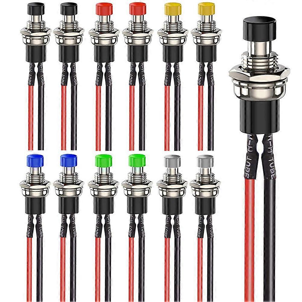 12pcs 7mm Mini Momentary Push Button Switches,Prewired on/Off 2 Pin Round Button,Multi-Voltage 3V-230V/1A for Railway