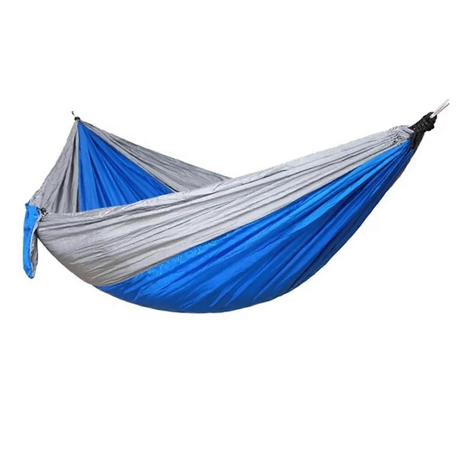 Camping Hammock Single or Double Ultralight Parachute Fabric for Outdoor Travel Gray and Blue
