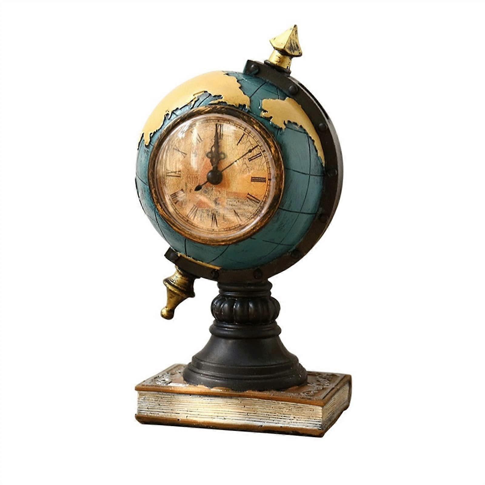 Vintage Decorative Globe Table Clock with 2 in 1 Piggy Bank Design for Home Desk Decor