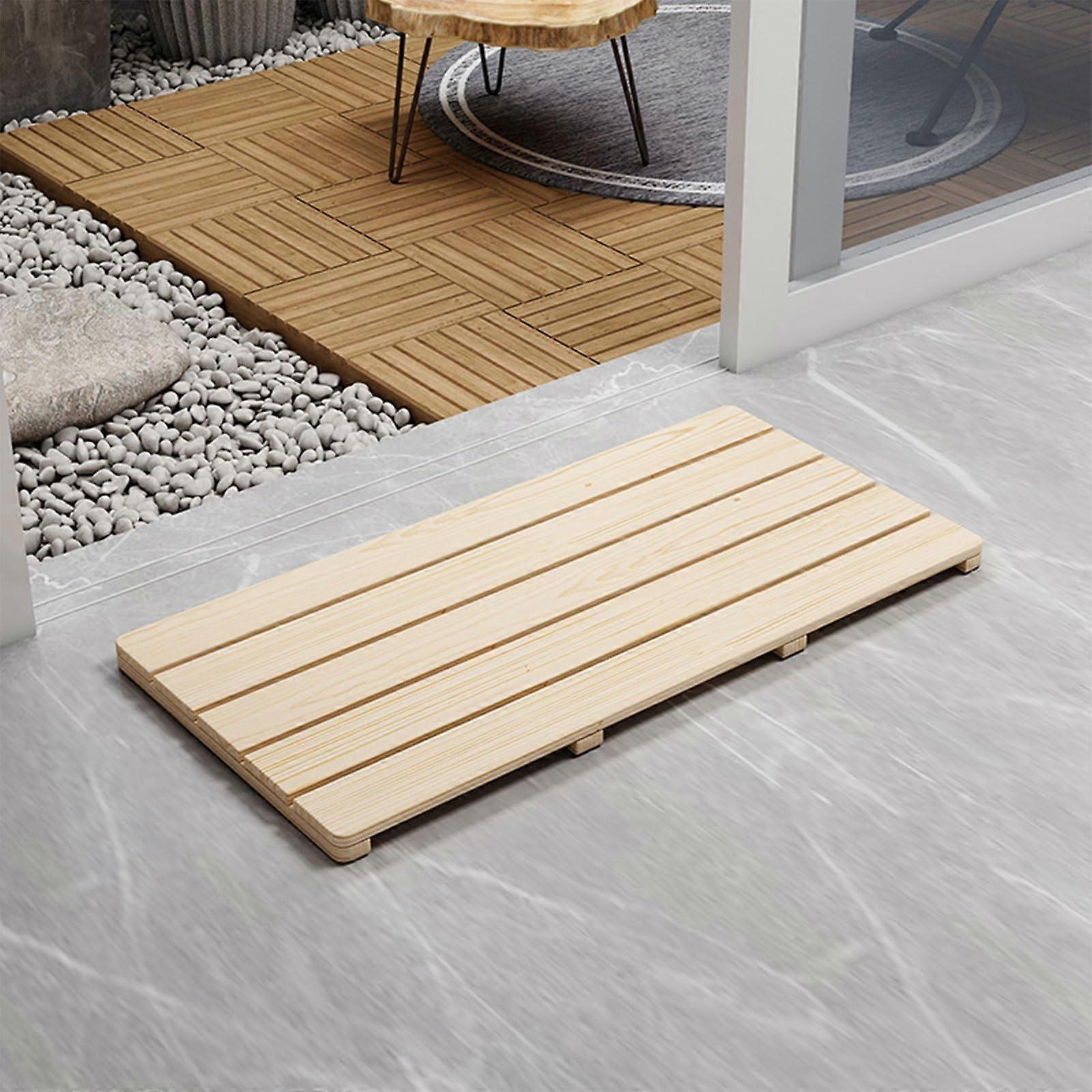 Wooden Bath Mat Non Slip Solid Pine with QuickDrain Design for Bathroom Spa Sauna Pool 80x40cm