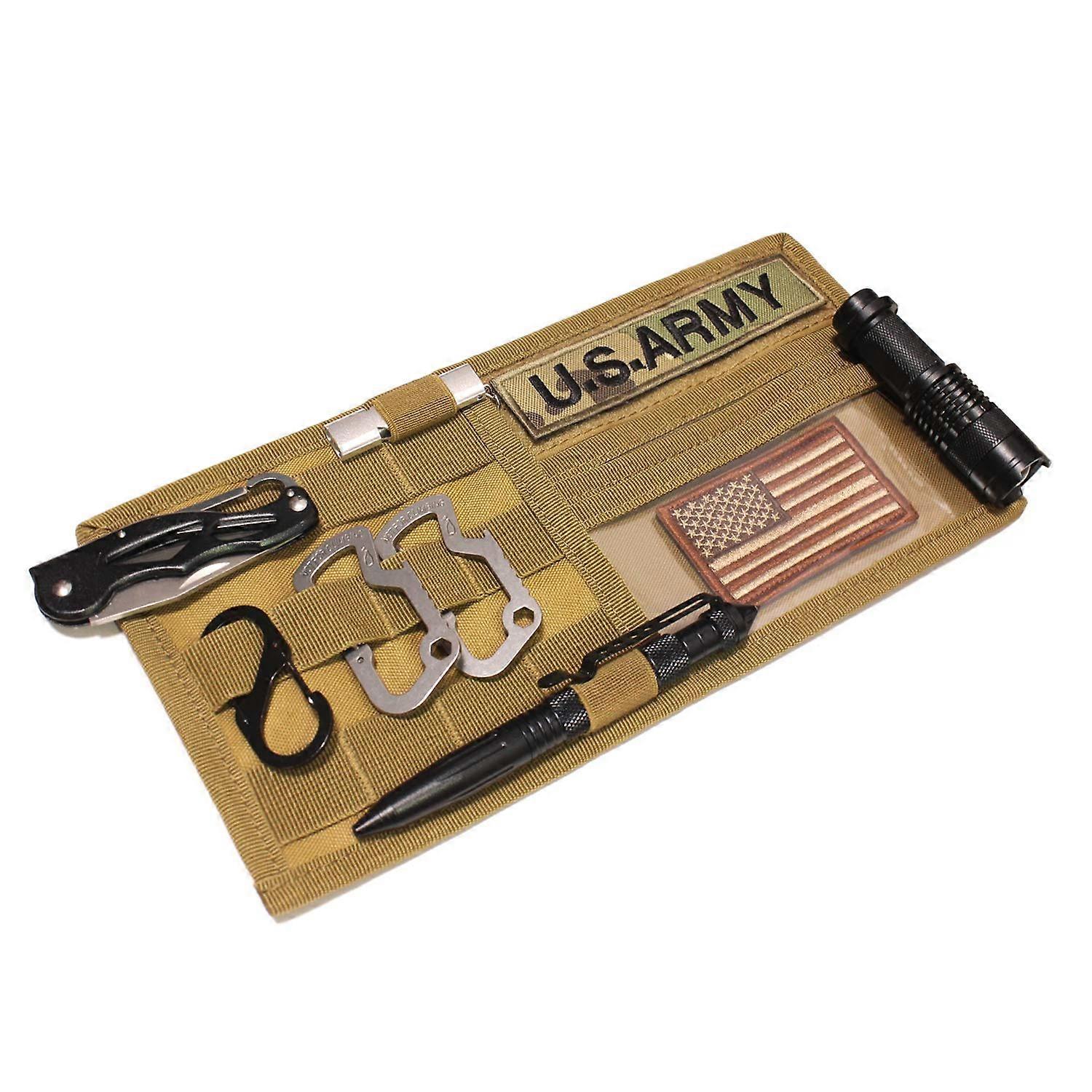 Car Sun Visor Organizer with MOLLE Panel, Khaki Nylon Storage Pouch for Sunglasses, Tools and Documents