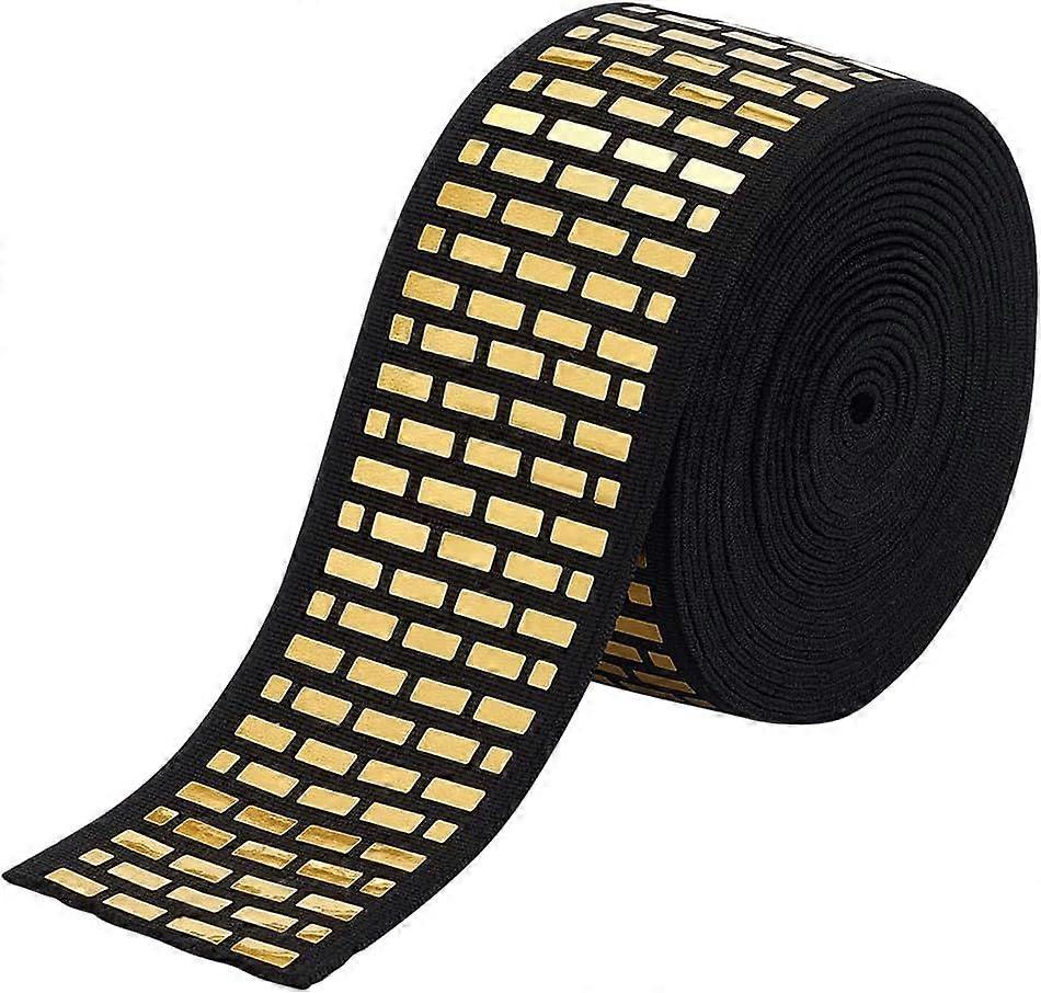 3.3 Yard Elastic Ribbon with Metallic Sequin 1.6 inch Wide Elastic Gold Sequin Ribbon Polyester Stretch Elastic Trim with Rectangle Sequin for Sewing 