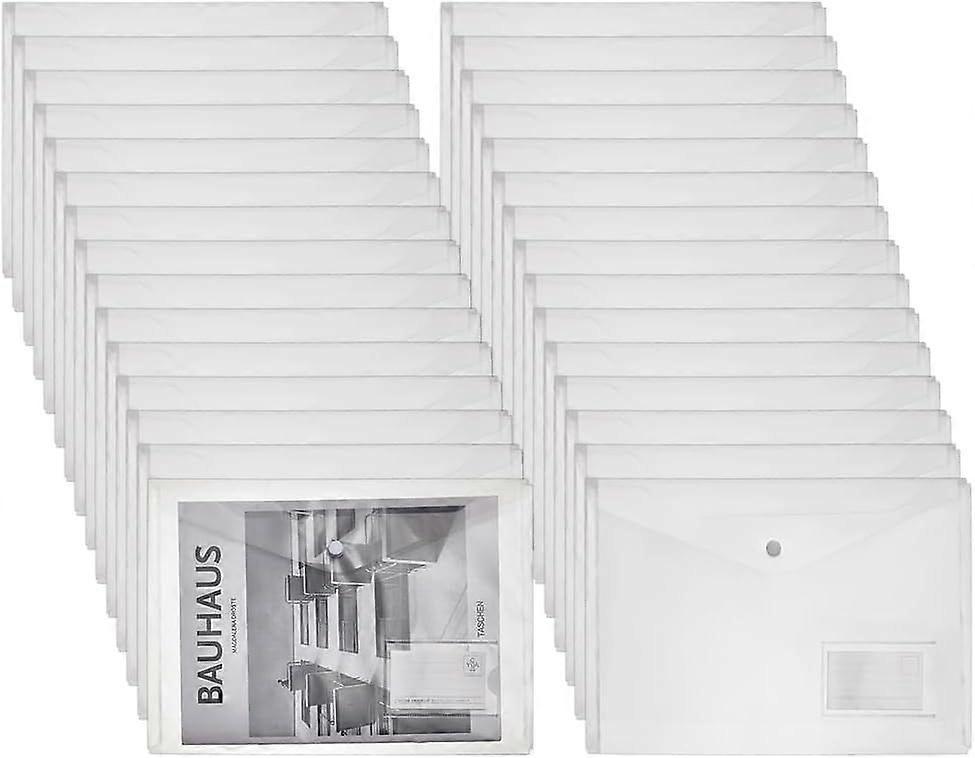 30 Pcs Clear A4 Plastic Envelopes 12.79x9.25inch Transparent Document Storage Bags Snap Button File Pockets for School Office Home Organization Waterp