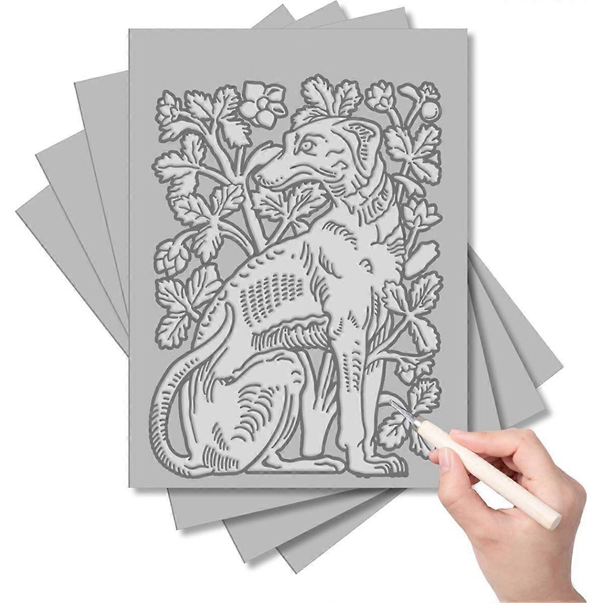 4Pcs Linoleum Blocks for Printmaking,9 X 12 Inch Linoleum Carving Tools Rubber Carving Blocks for Engraving Art Project