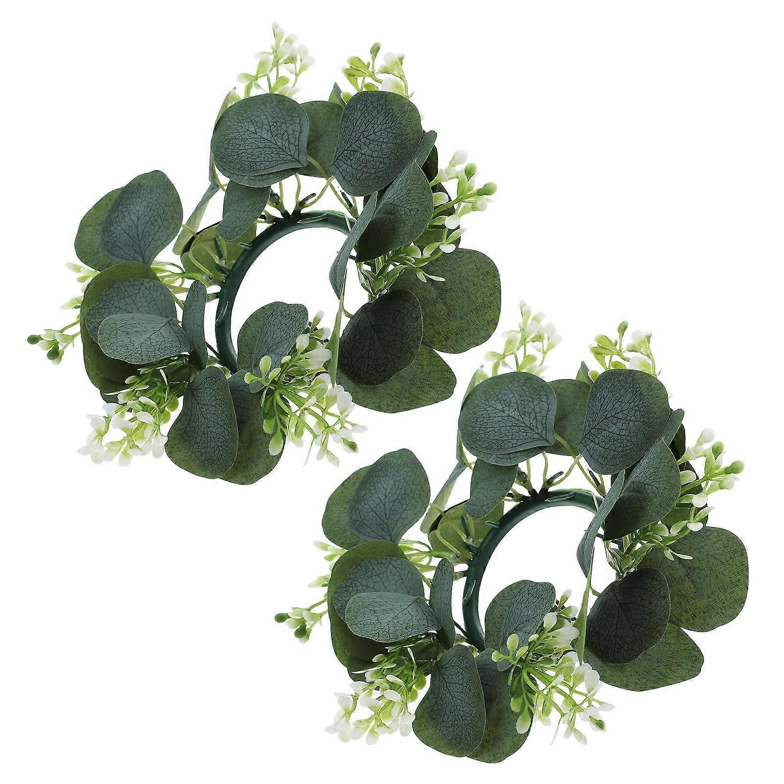 Easter Candle Wreath for Decoration 2Pcs Artificial Greenery Candle Ring