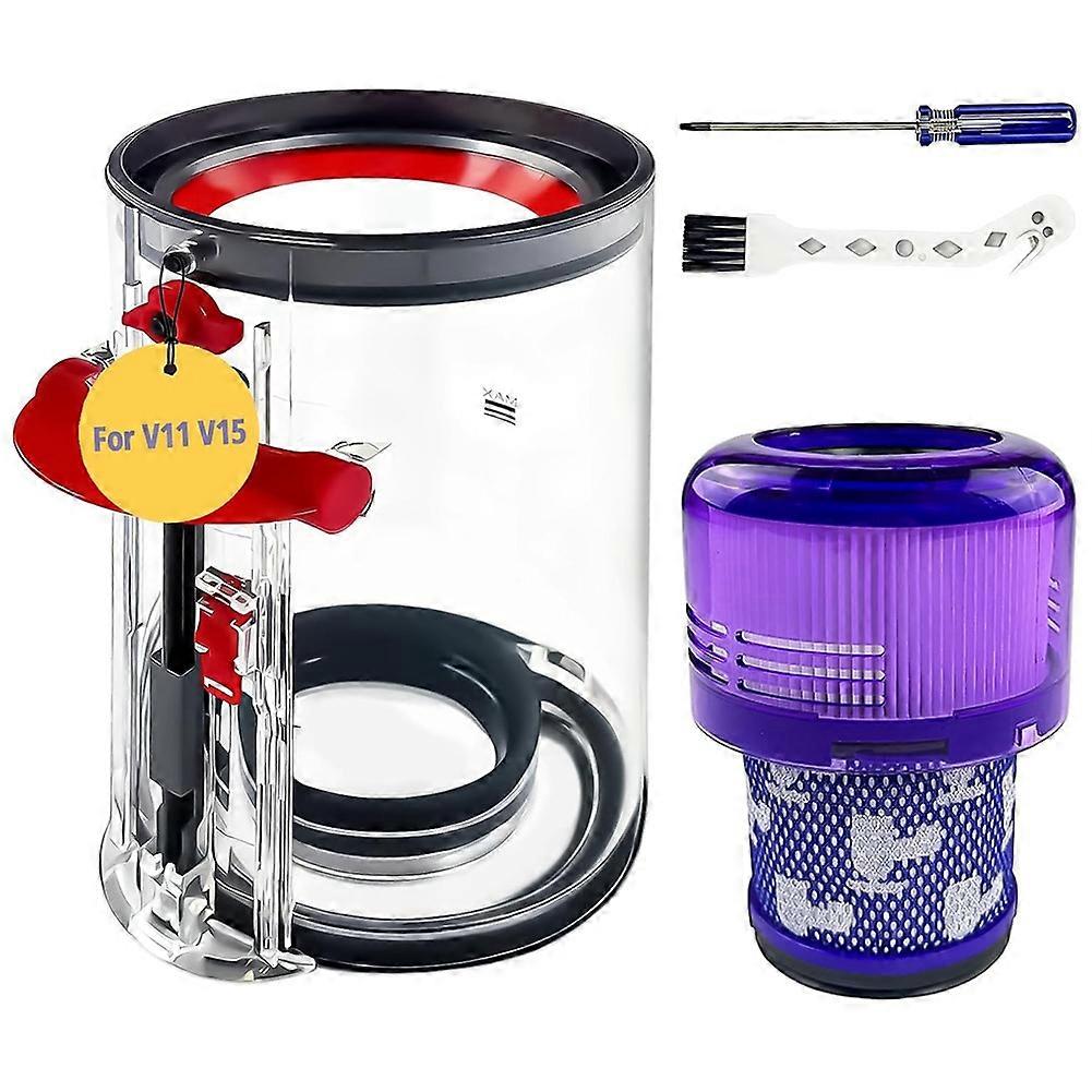 Replacement Dust Container for V11 V15 Vacuum Cleaner Transparent Dust Box with Reusable HEPA Filter