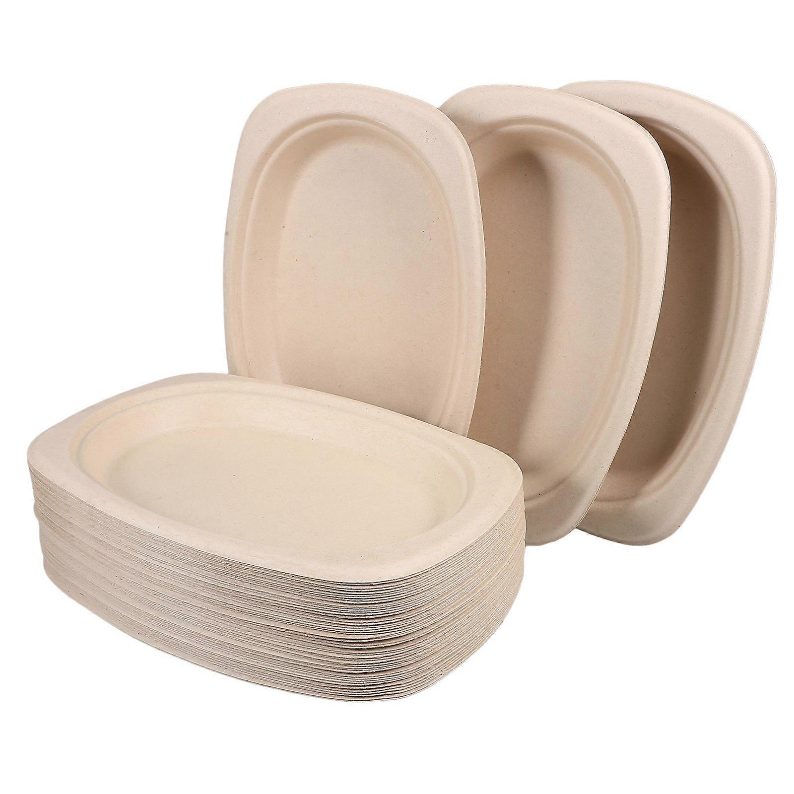 Beige Paper Oval Plate for Cake Serving 50Pcs Durable Party Dinnerware