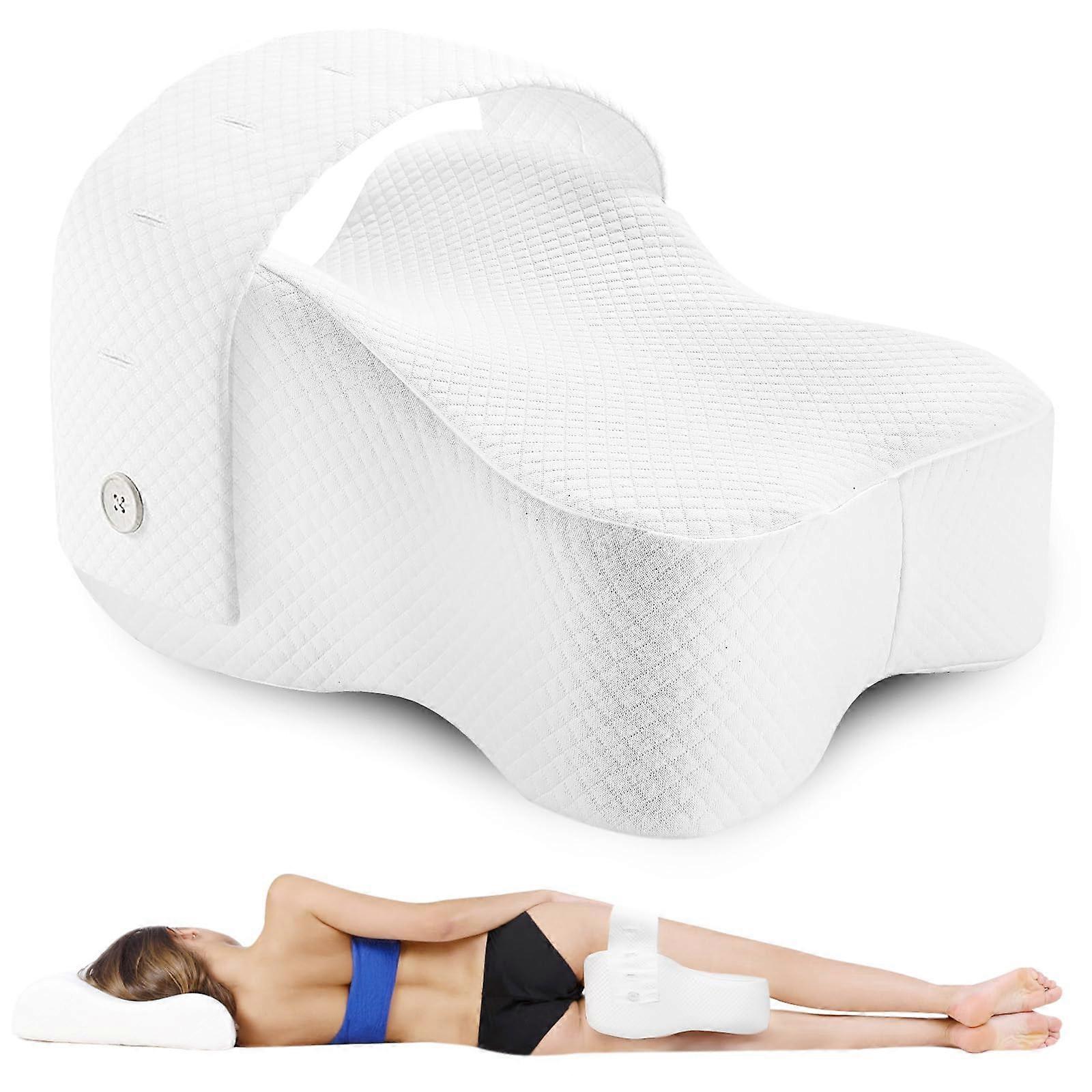 Knee Pillow for Side Sleepers Memory Foam with Adjustable Strap for Sciatica Hip and Back Pain Relief