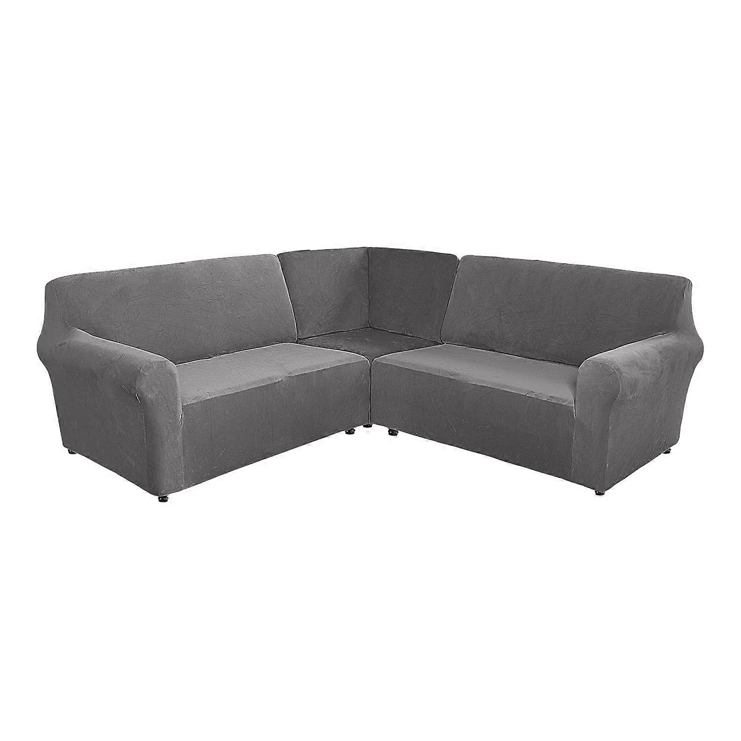Velvet L Shape Sofa Cover for 5 Seater Corner Couch, NonSlip Full Coverage Washable Protector