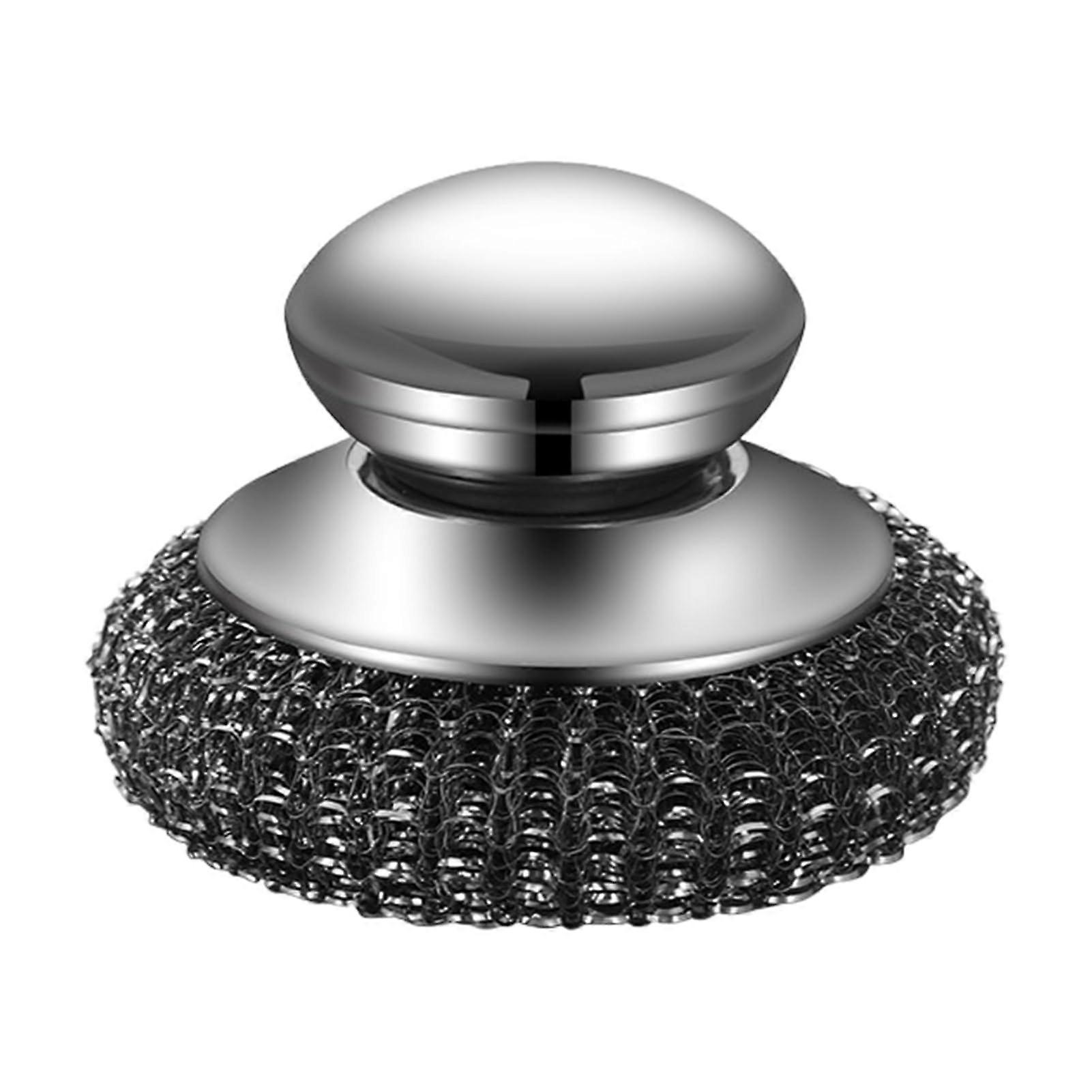 Stainless Steel Scrubber Pot Brush with Replaceable Wire Head Ergonomic Handle for Effective Stain Removal