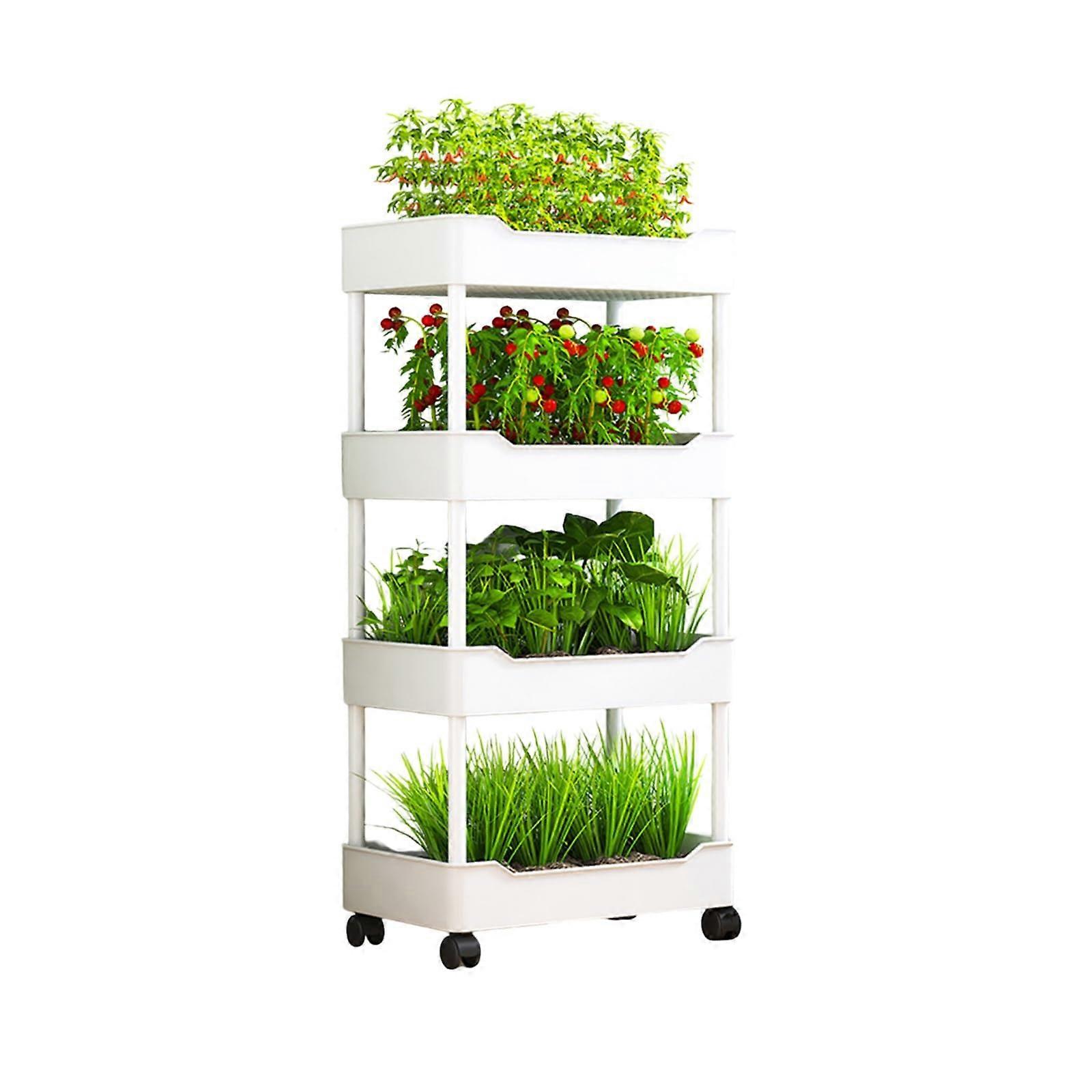 Hydroponic Growing System Vertical Garden Planter with Wheels 4Tier Durable PP Pots White