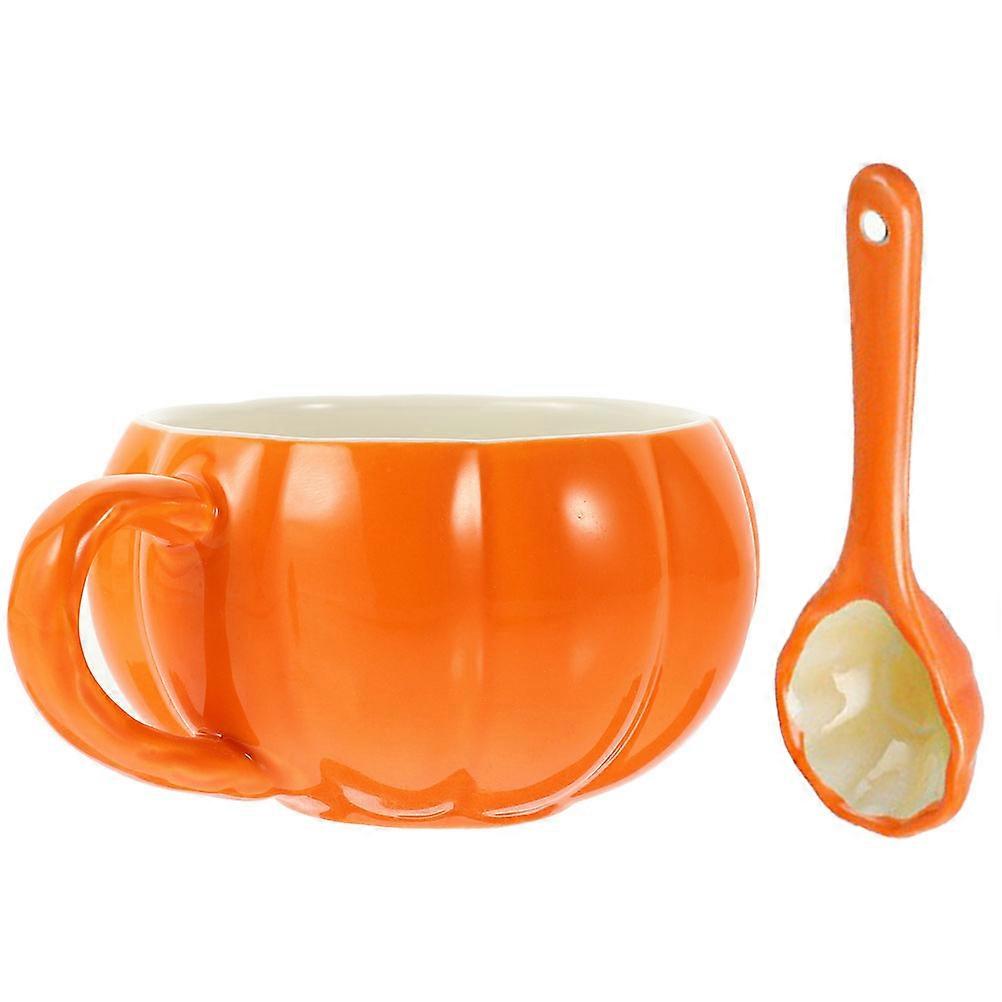 Pumpkin Shape Mug Ceramic Coffee Mug for Halloween 3Sets with Spoon