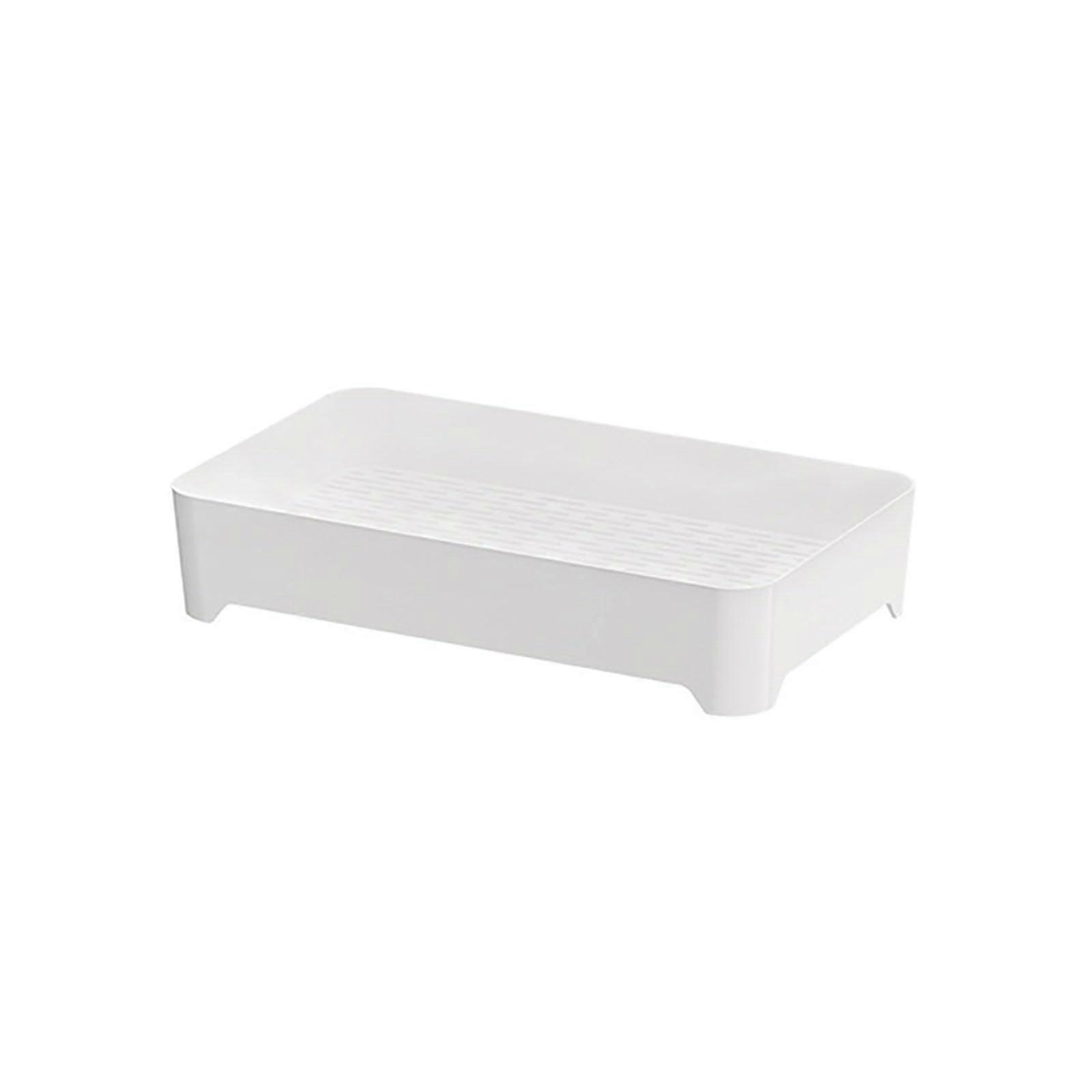 Double Layer Drip Tray with Removable Bottom for Cups and Tableware, White Dish Drying Rack