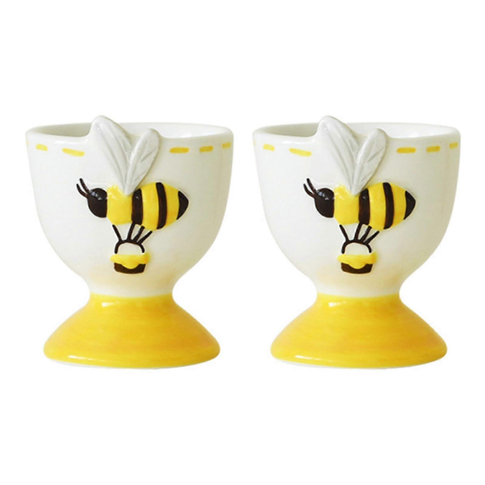 Ceramic Egg Holder with Honeycomb Bee Design for Breakfast Table and Kitchen Decor