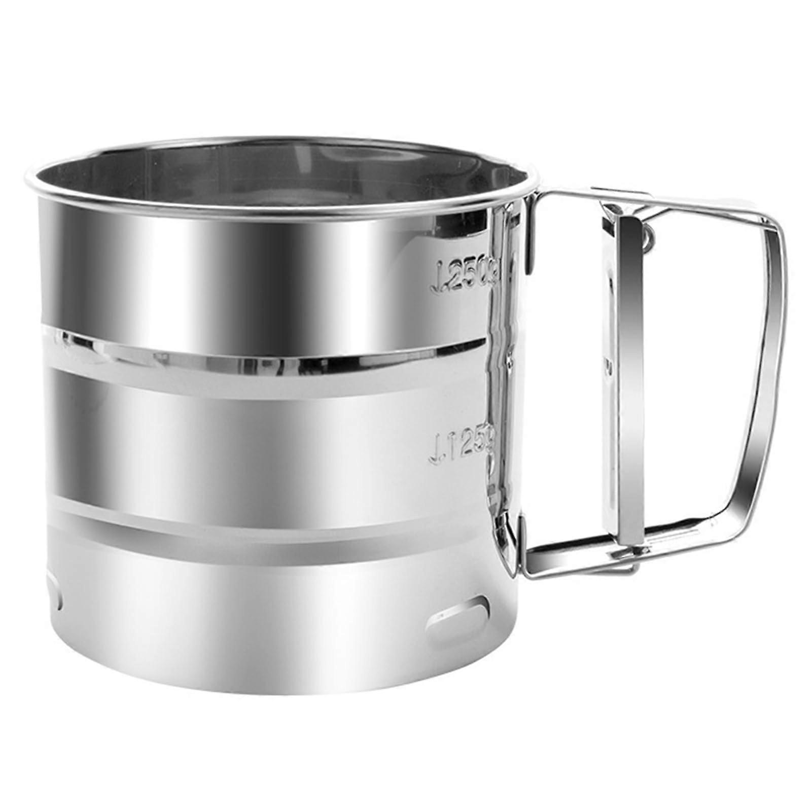 Stainless Steel Flour Sifter with DoubleLayer Fine Mesh and OneHand Spring Handle for Baking