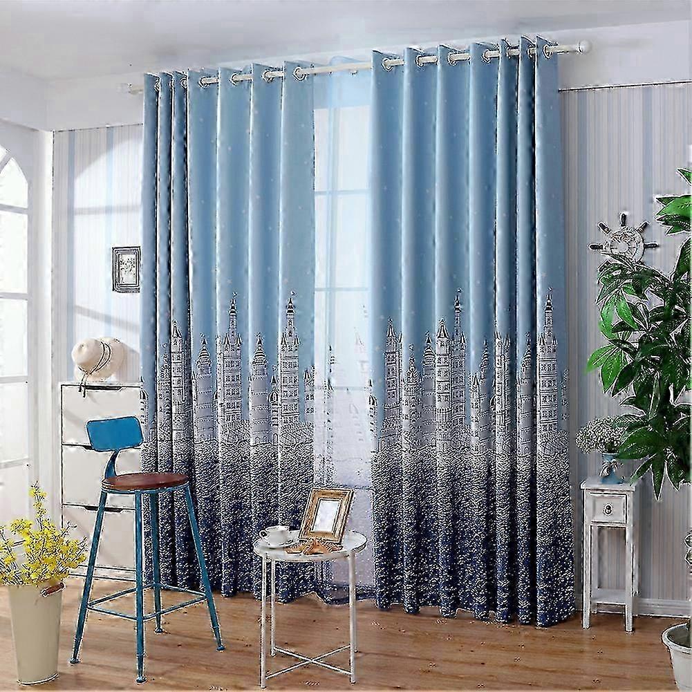 100*250cm Modern Beautiful Pattern Polyester Bedroom Living Room Lightproof Curtain (Blue)