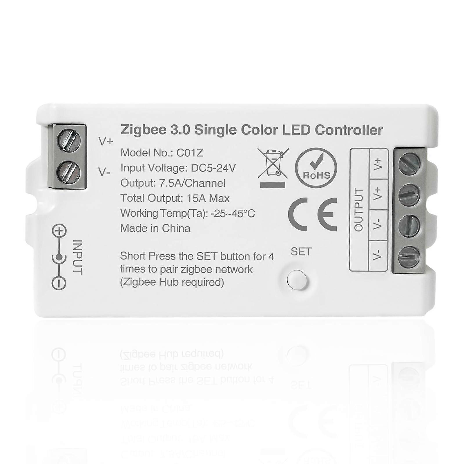 Zigbee 3.0 LED Controller Single Color PWM Strip Dimmer, DC524V, Compatible with Alexa and Google Home