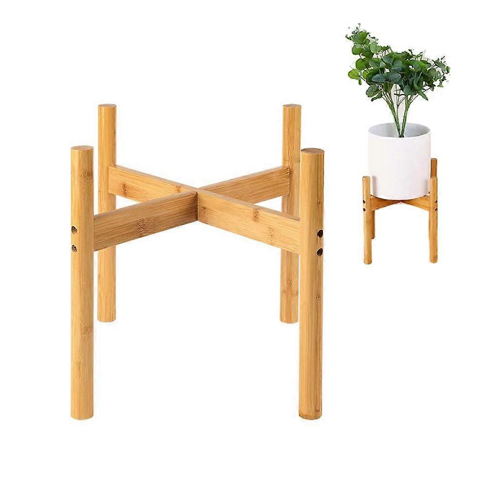 Adjustable Bamboo Plant Stand with Stable Cross Base for Indoor Corner Display, 20cm