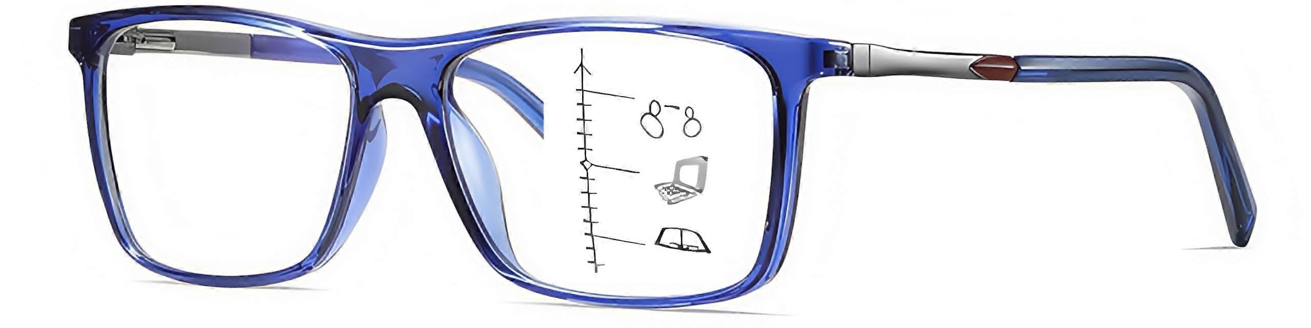 Blue Light Blocking Progressive Multifocus Reading Glasses 2.0x Blue Frame for Computer and TV