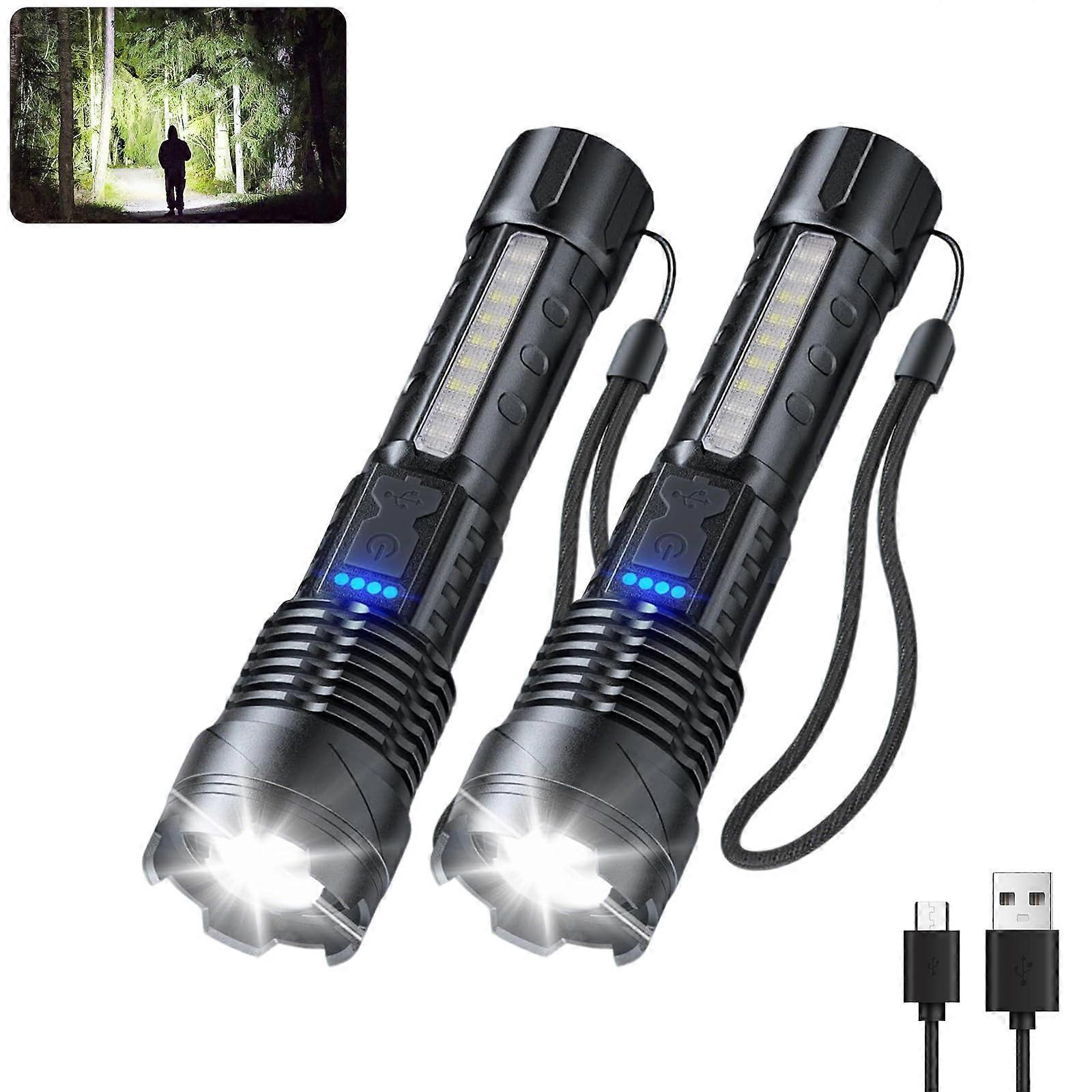 2 Pack Rechargeable LED Flashlight  Lumens Tactical with 7 Modes IP67 Waterproof for Camping