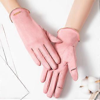 1 paar dames fietshandschoenen, zacht, effen kleur, met volledige vingers, touchscreen, pluche, winddicht, dik, normale pasvorm, dames winterhandschoenen voor dagelijks gebruik, Atroviren