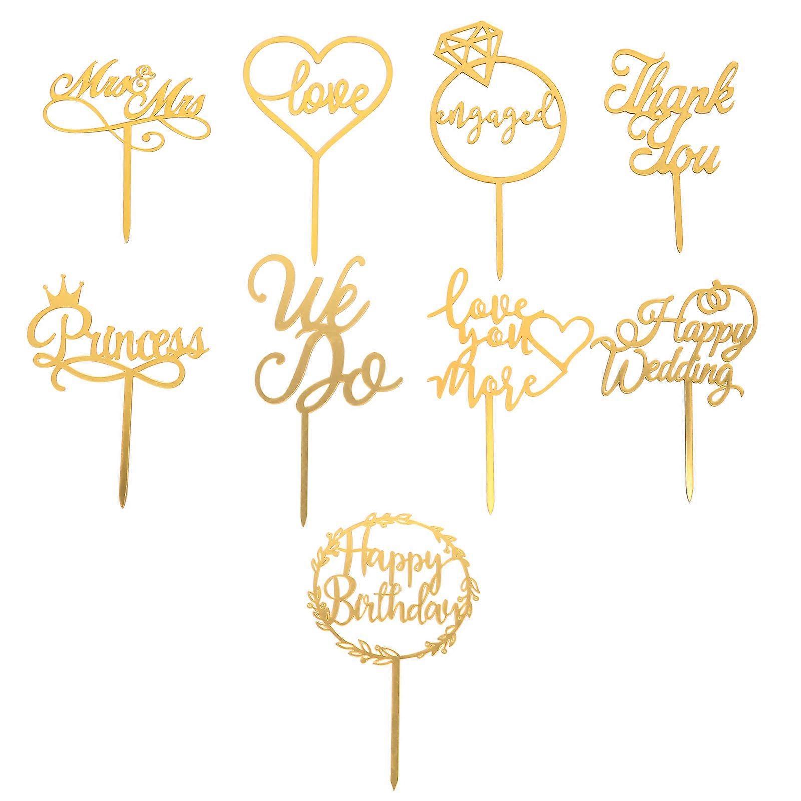Assorted Color Cake - Decor 9Pcs Acrylic Cake Topper Set