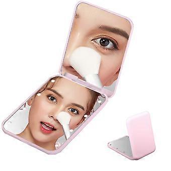 Pocket Mirror with LED Light,   Lighted Travel Mirror for Purse,Handbag,Pocket,Handheld 2-Sided Makeup Mirror. (Pink)