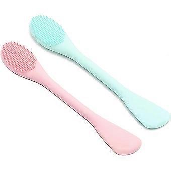 2-in-1 Double-ended Silicone Facial Cleansing Brush, Food-grade Exfoliating Massaging Tool for Blackhead Removal, Daily Skincare & Travel, 2 Pieces