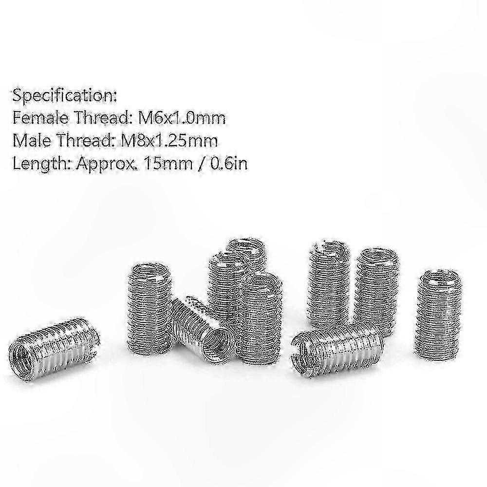 10 Pack M6 Inner Threaded Inserts with M8 Outer Glow 15mm Slotted Design
