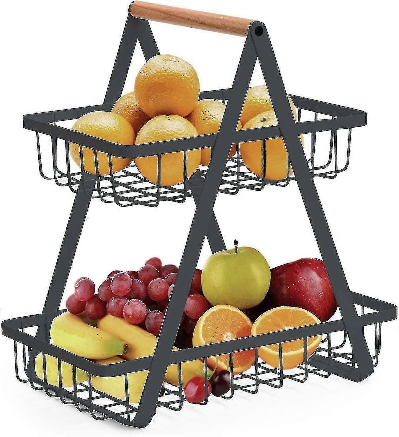 2 Tier Fruit Basket - Vegetable Bread Storage Basket - Dark Gray