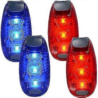 4 Pack LED Safety Lights for Runners Bikes Dogs Kids Boats, Flashing Warning Strobe High Visibility Clip On, Red Blue