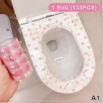 Wegwerpbare toiletbrilhoezen, lekvrij, waterdicht, huidvriendelijk, met schattige hartjesprint, 1 rol, voor ziekenhuis- en reistoiletten.