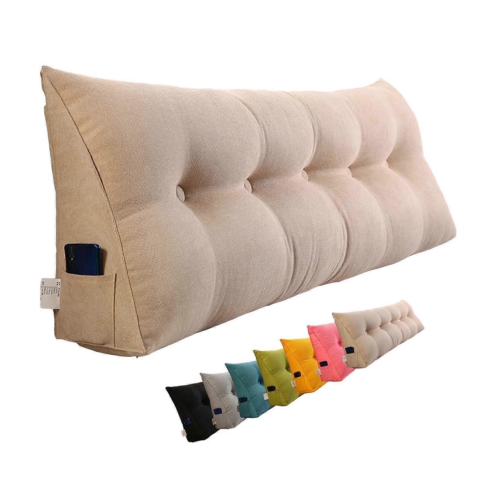 Large Beige Triangular Wedge Pillow for Bed Back Support, Comfortable Headboard Reading Cushion 150cm