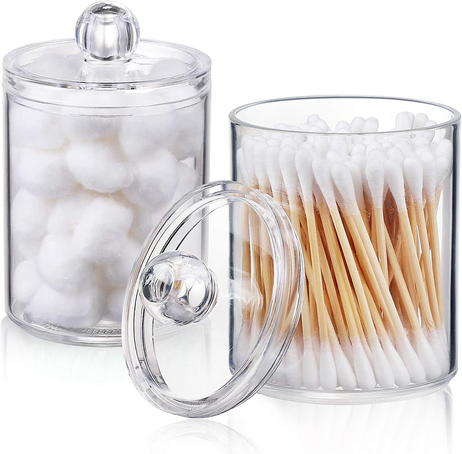 2 Pack Holder Dispenser For Cotton Ball, Cotton Swab, Cotton Round Pads, Floss - Clear Plastic Apothecary Jar Set For Bathroom Canister Storage Organ