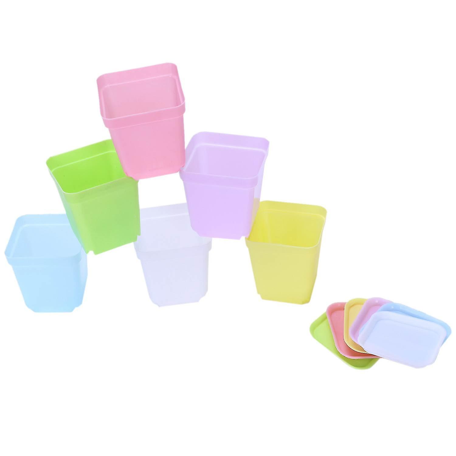 Colorful Plastic Pots With Saucers, 12