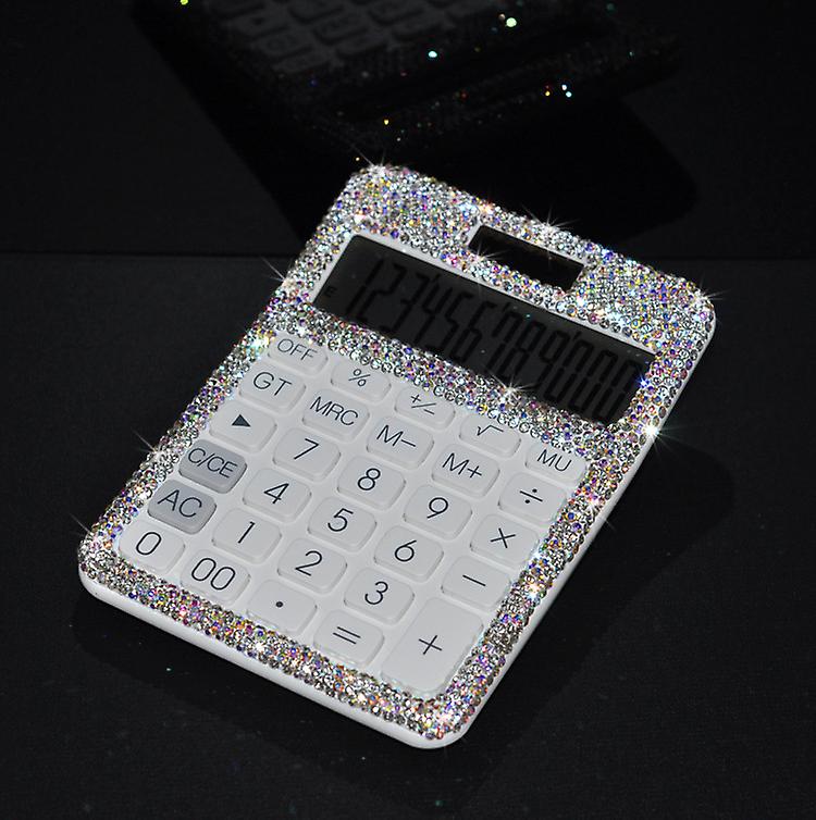 Stylish Bling Rhinestone Crystal Dazzling 12 Digit Solar and Battery Dual Power Large LCD Display Standard Desktop Calculator for Office,Home, School