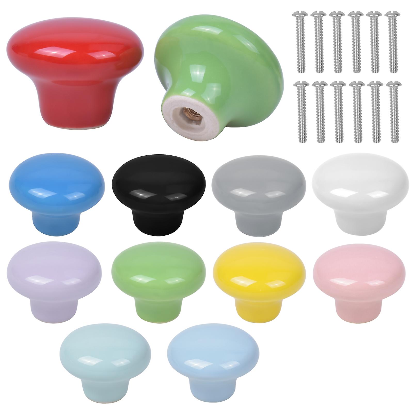 12pcs Colorful Door Knobs 32mm Round Ceramic Cabinet Knobs Pull Handle